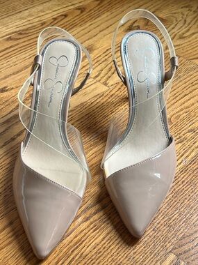 Jessica Simpson Nude Patent Pointed-Toe Slingback Heels